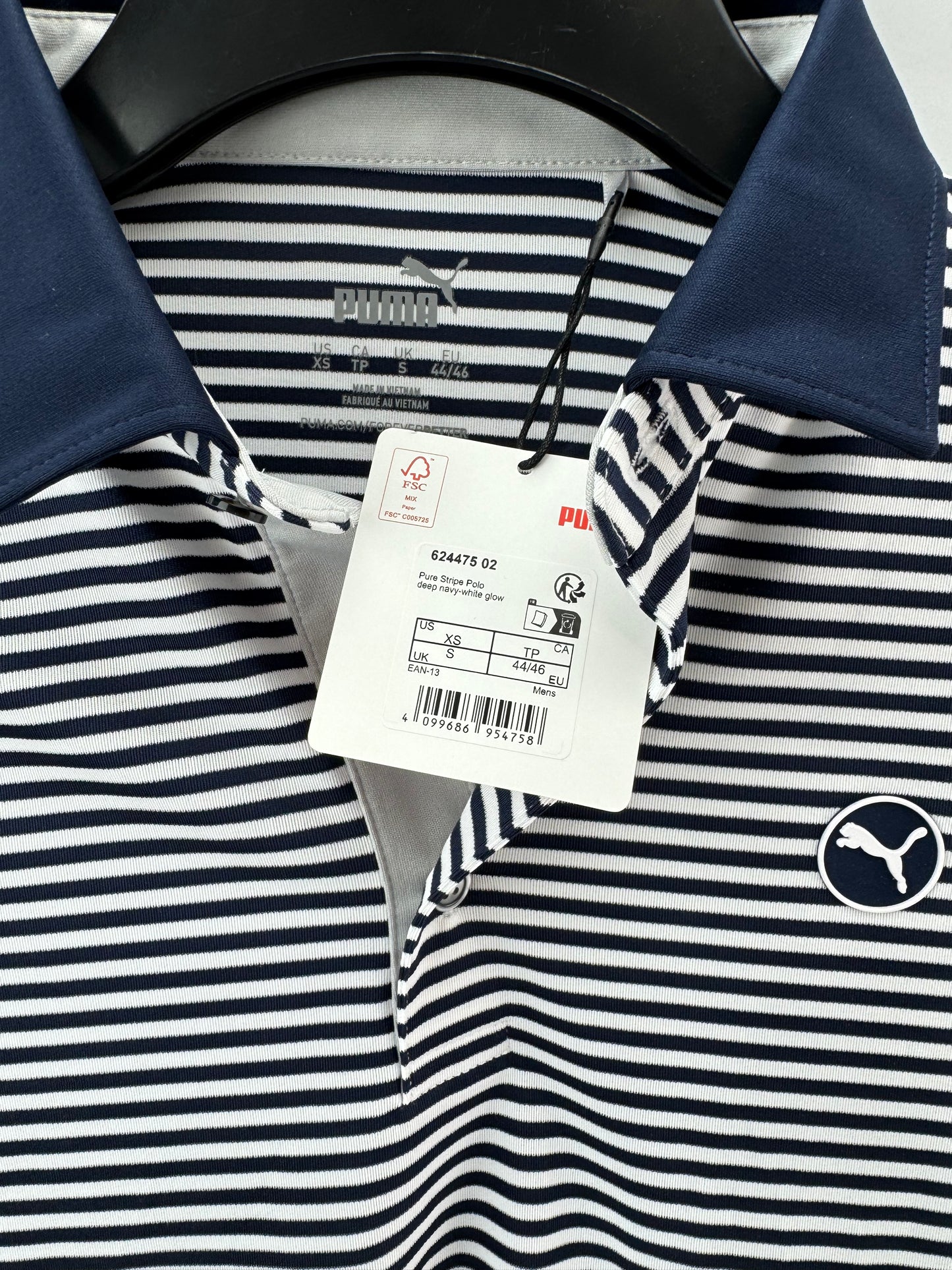 Puma Golf Pure Stripe Polo Shirt Mens UK Small /Black/White /New /23734