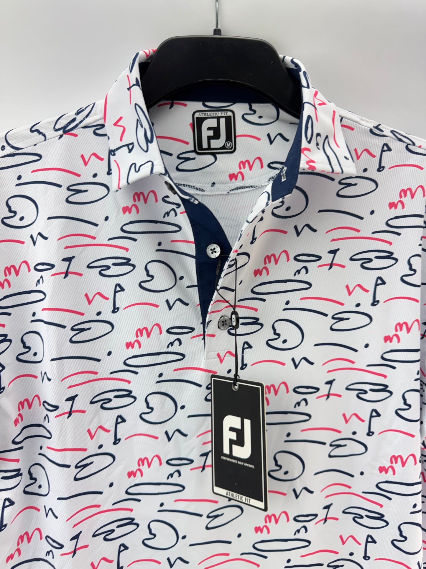 Footjoy Golf Polo Course Doodle Mens UK Medium /White /New /25264