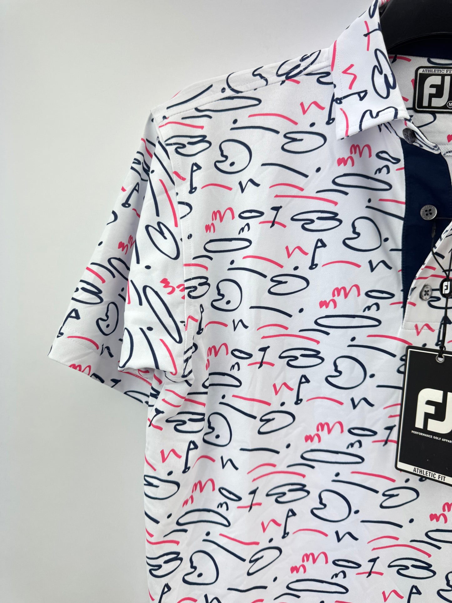 Footjoy Golf Polo Course Doodle Mens UK Medium /White /New /25264