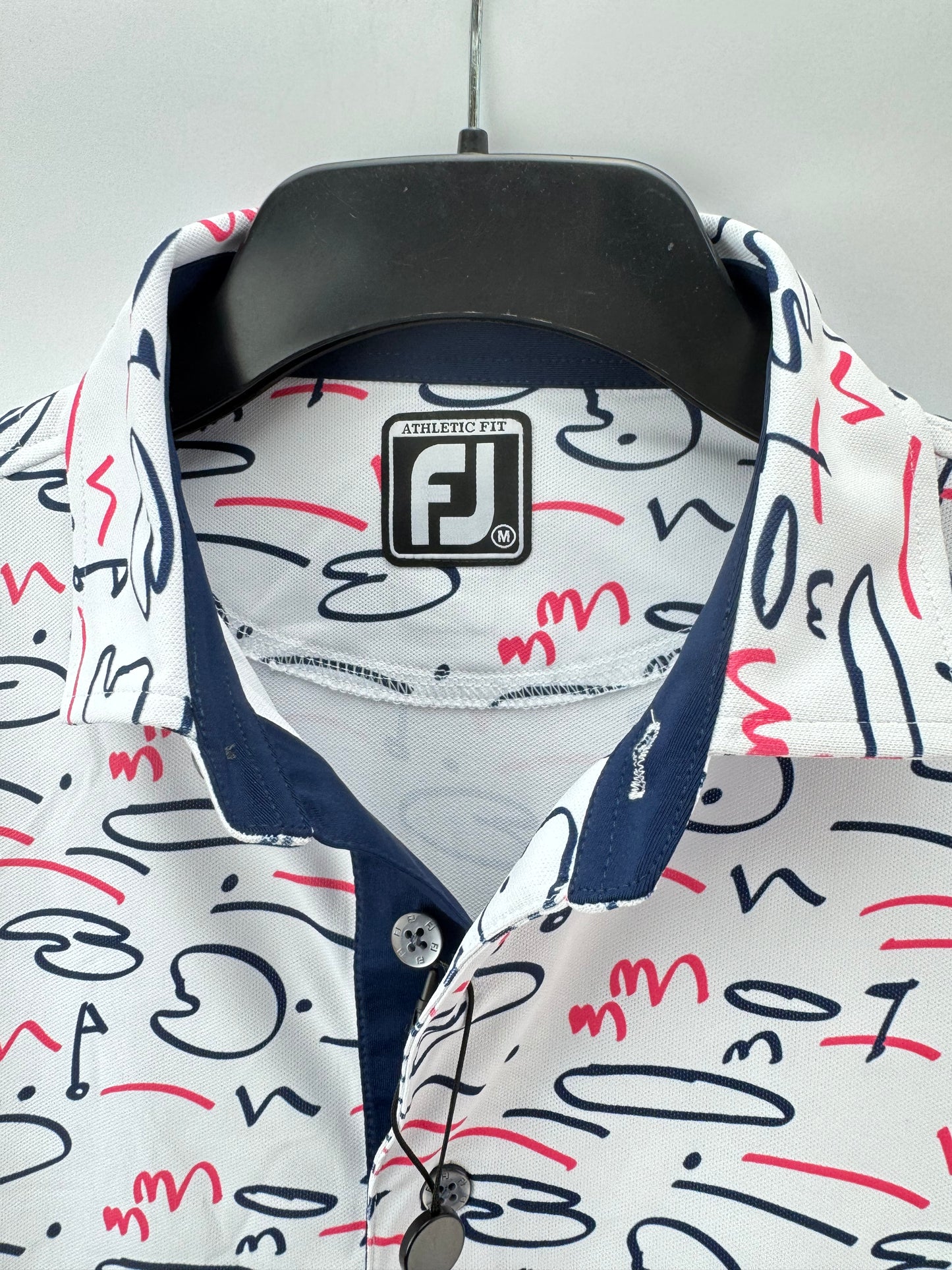 Footjoy Golf Polo Course Doodle Mens UK Medium /White /New /25264