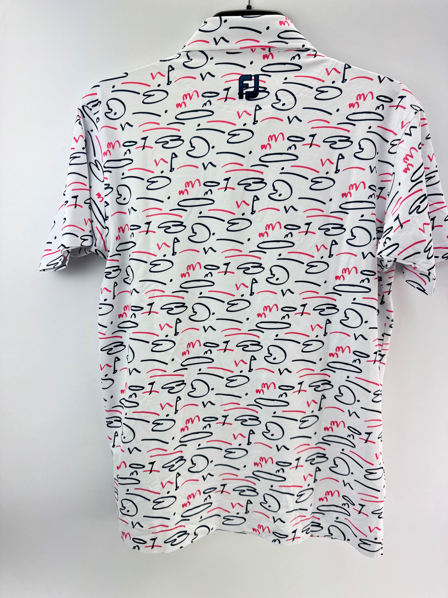 Footjoy Golf Polo Course Doodle Mens UK Medium /White /New /25264