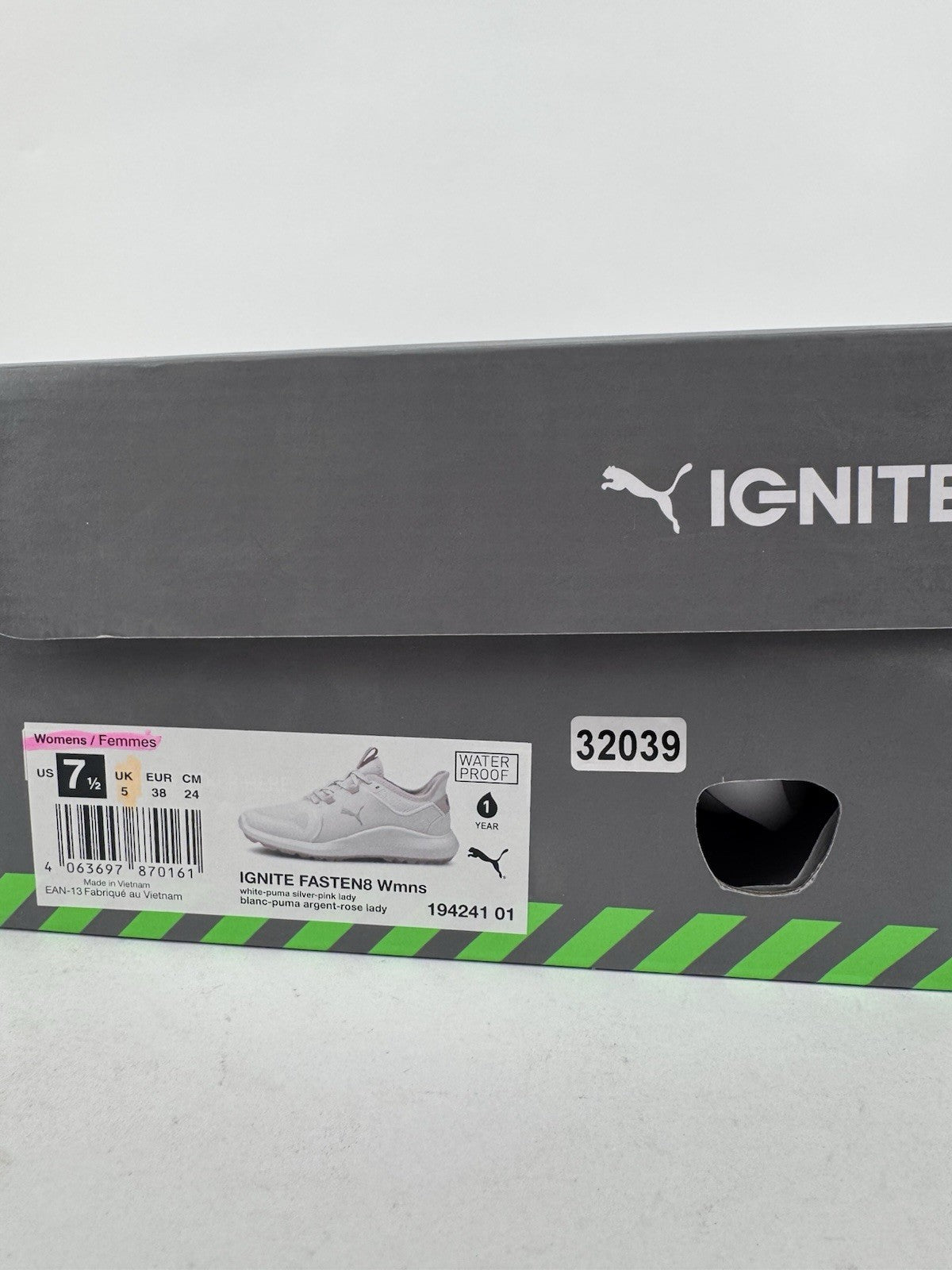Puma Women's Ignite Fasten8 Trainers Size UK 5 White Pink Golf Shoes/320399