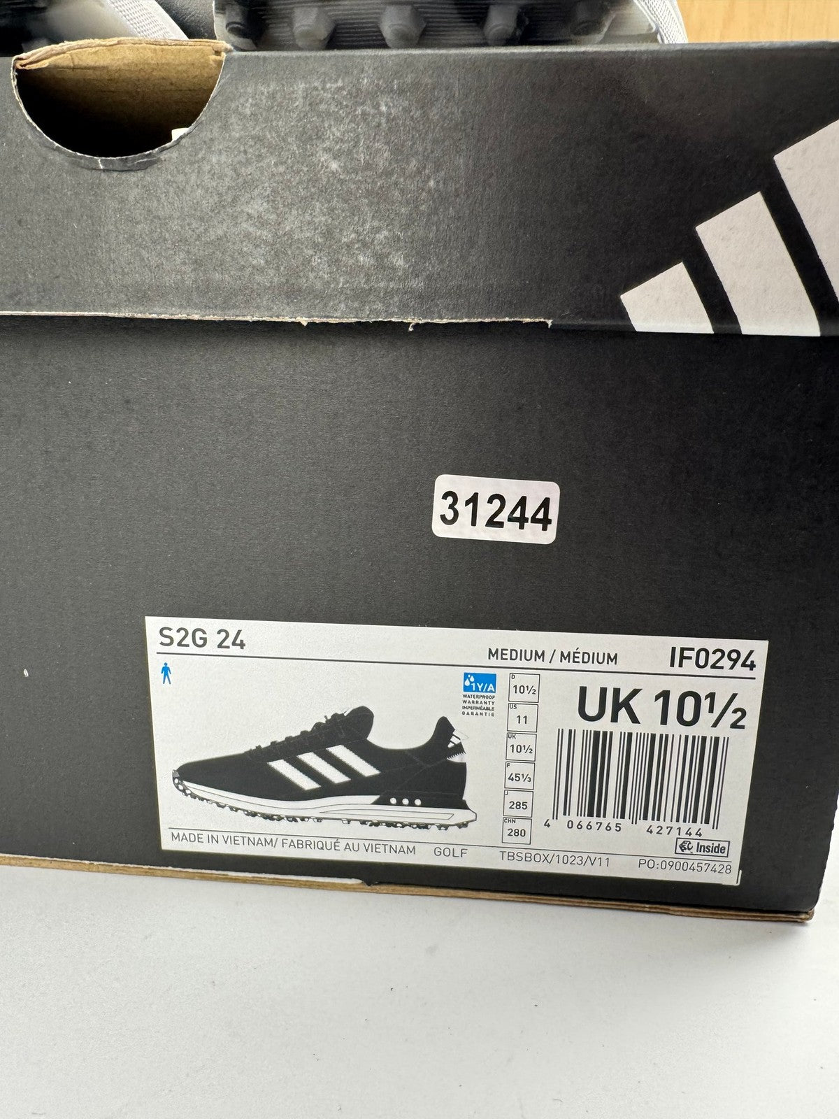 Adidas S2G 24 Golf Shoes Spiked Men's UK 10.5 Black White Comfortable/312447