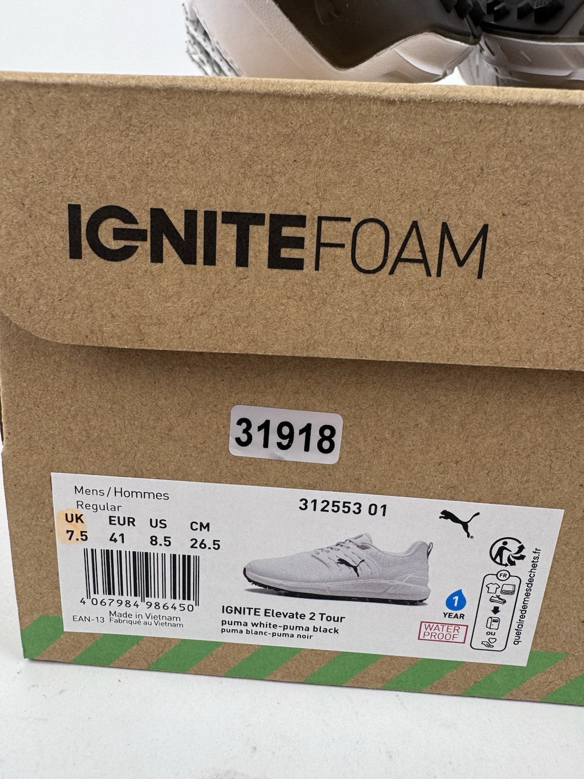 Puma Ignite Elevate 2 Tour Men's Golf Shoes Size UK 7.5 White Waterproof/319189