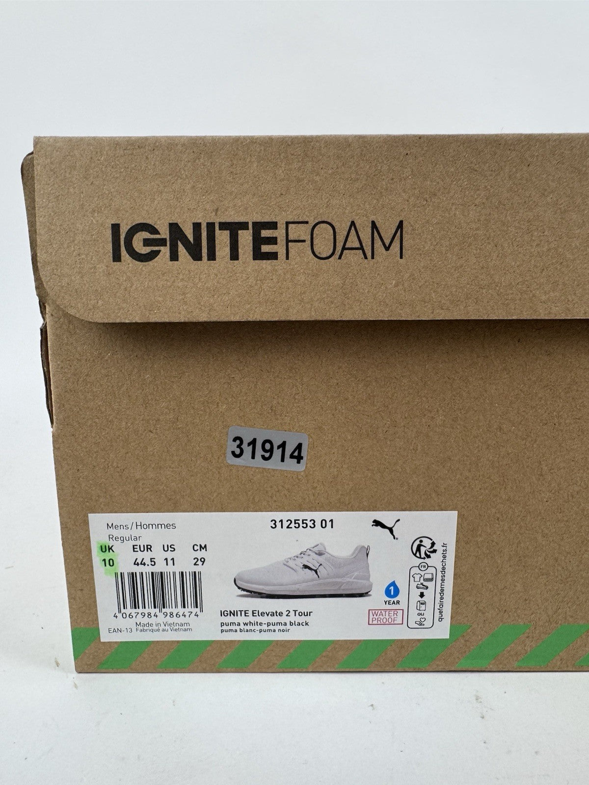 Puma Ignite Elevate 2 Tour Men's Golf Shoes Size UK 10 White Waterproof/3191412