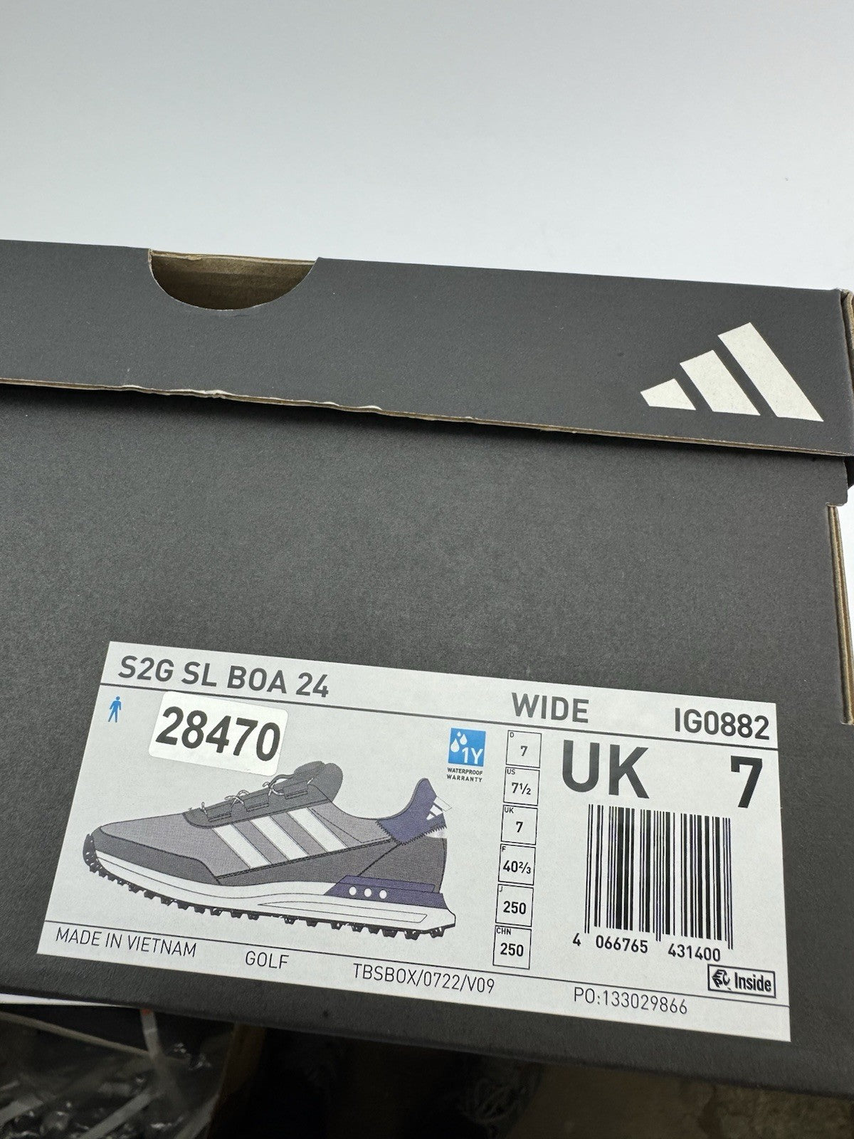 Adidas S2G Boa 24 Golf Shoes Wide Fit Spikeless UK 7 /Waterproof /New /2847010