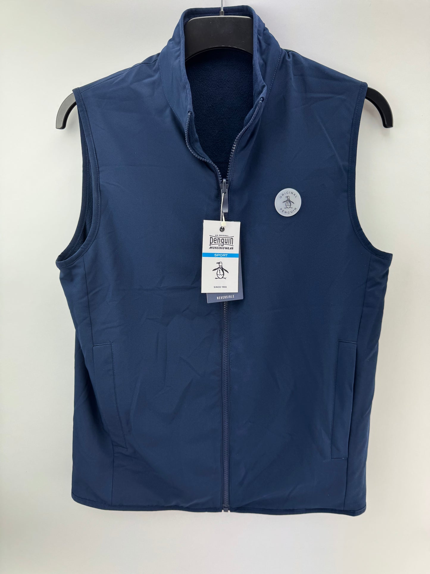 Original Penguin Golf Gilet Mixed Media Reversible UK Small /Navy /25255