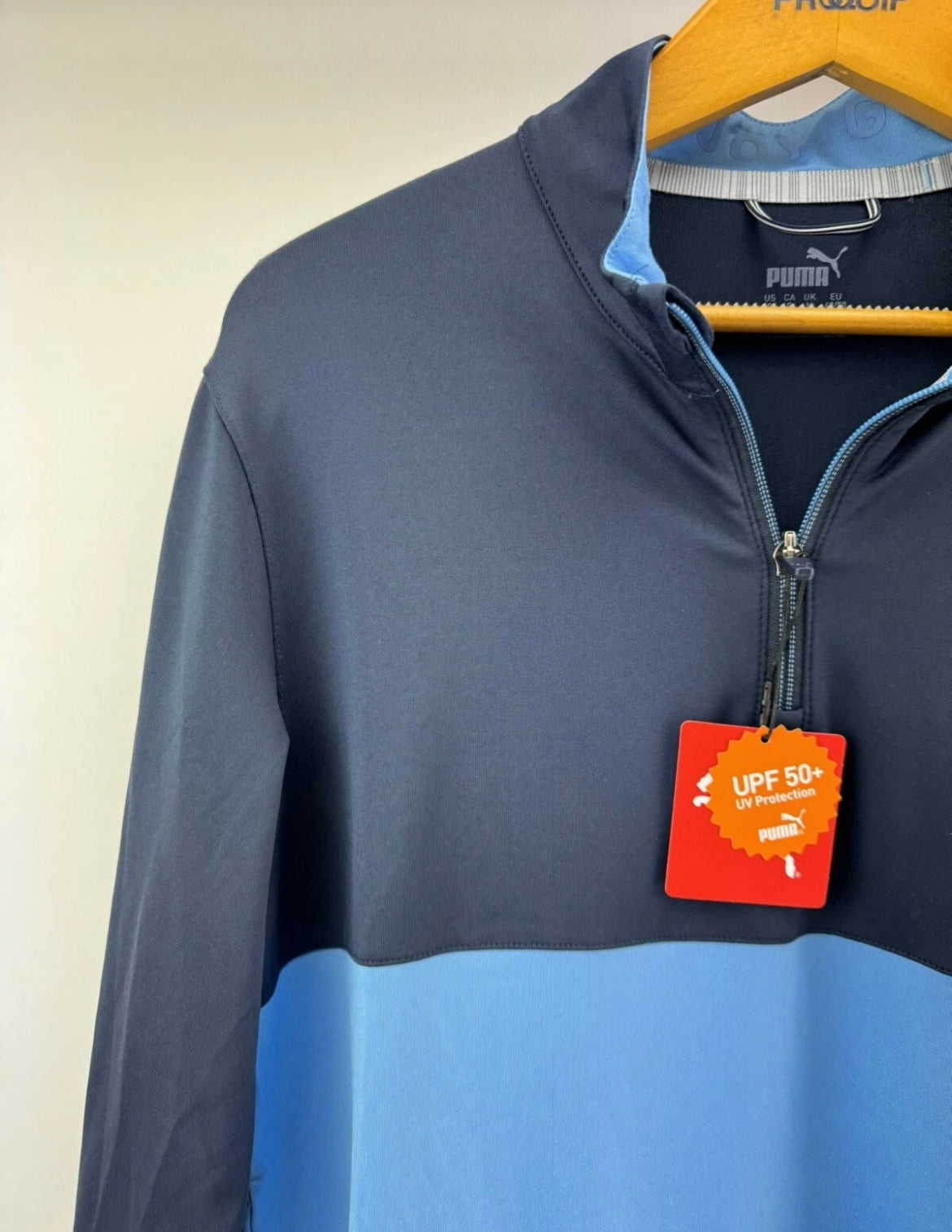 Puma Golf Pullover Gamer Colour block 1/4 Zip Navy/Blue UK M /New /20689