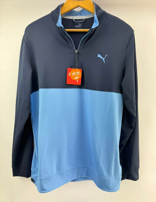 Puma Golf Pullover Gamer Colour block 1/4 Zip Navy/Blue UK M /New /20689