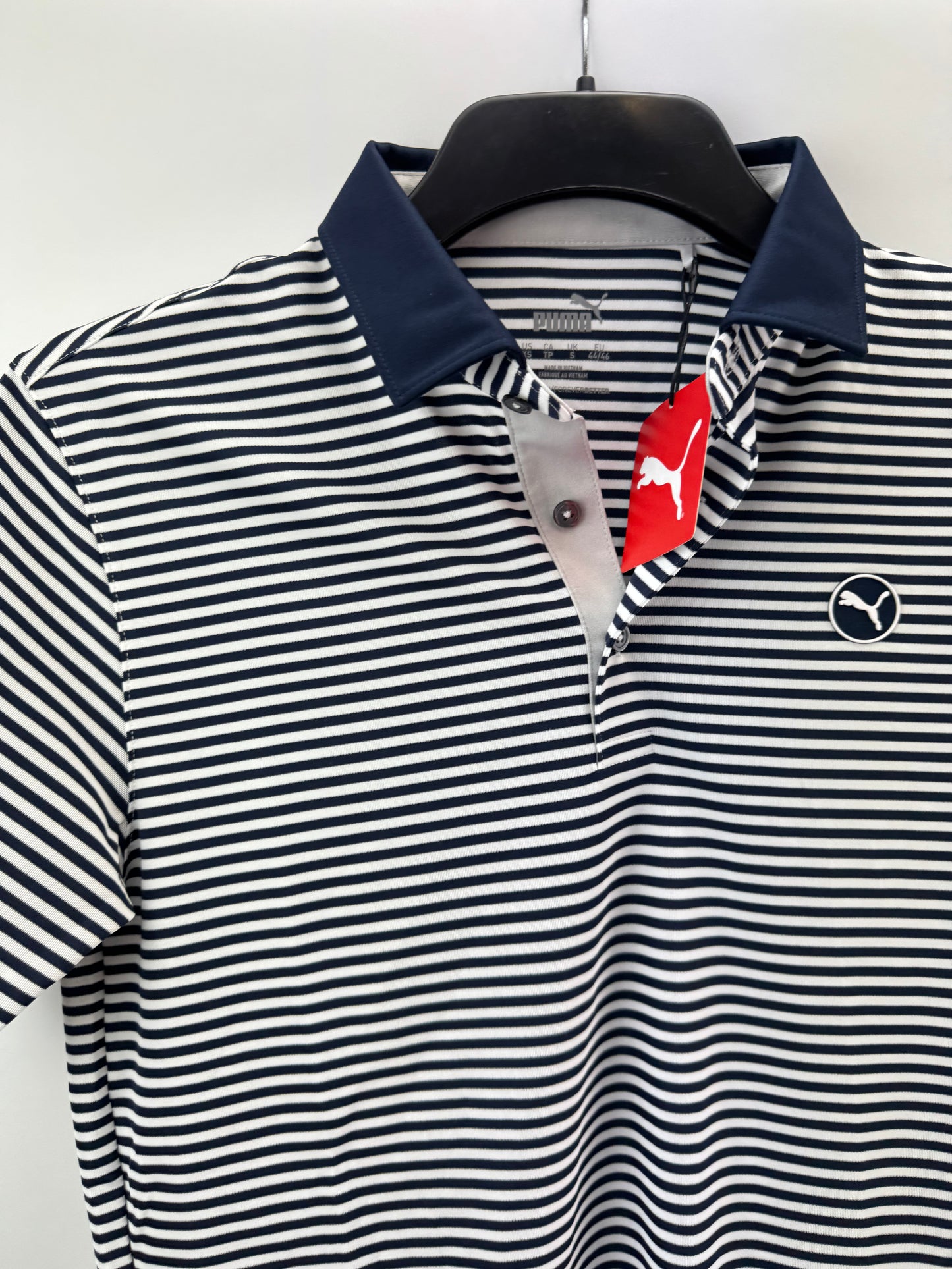 Puma Golf Pure Stripe Polo Shirt Mens UK Small /Black/White /New /23734
