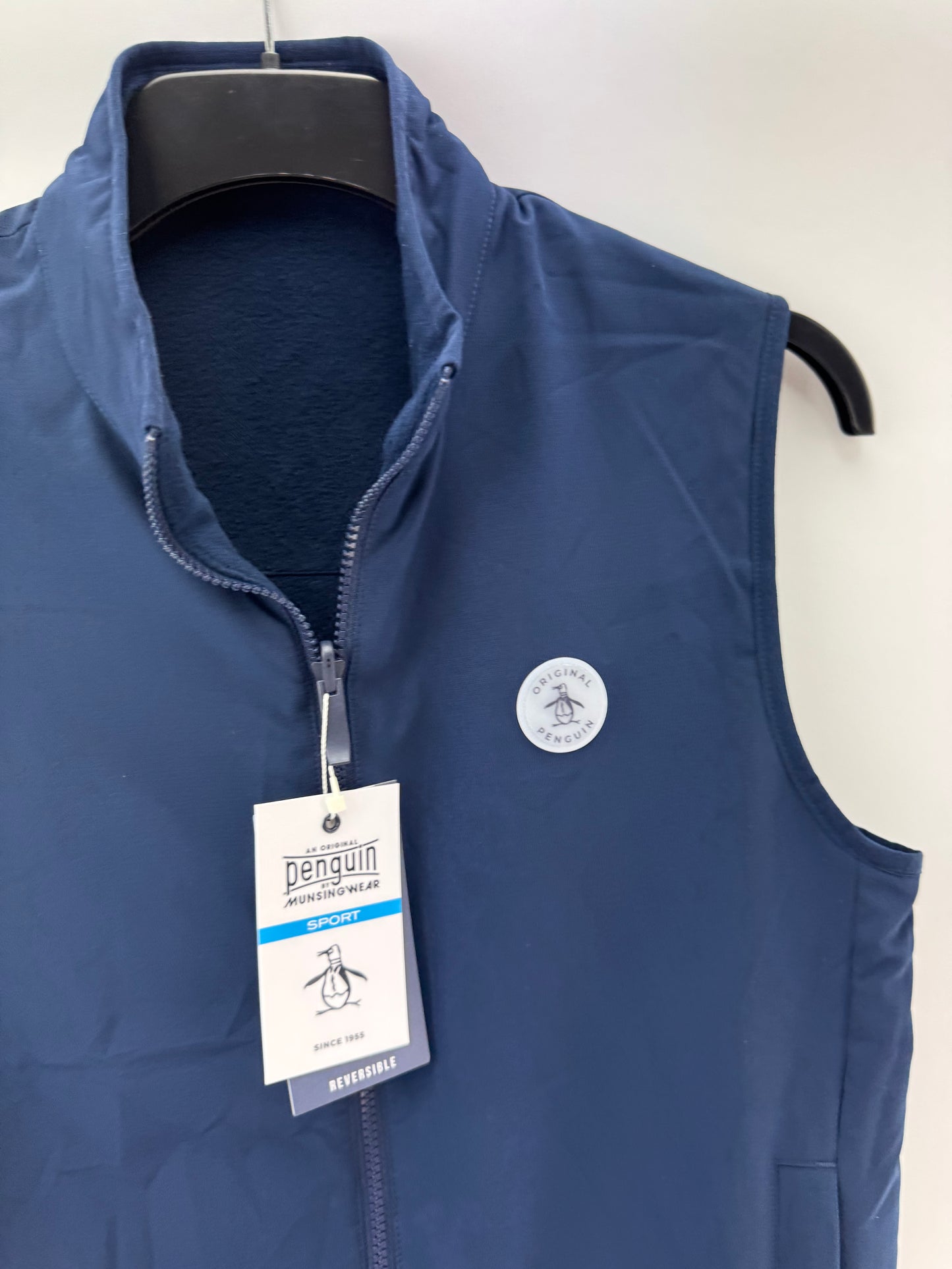 Original Penguin Golf Gilet Mixed Media Reversible UK Small /Navy /25255