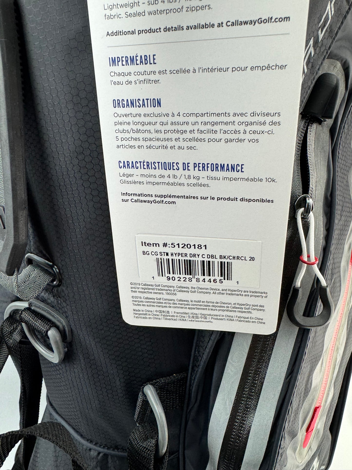 Callaway Hyper Dry C Stand Bag 4 Way /Shoulder Straps /New /23336