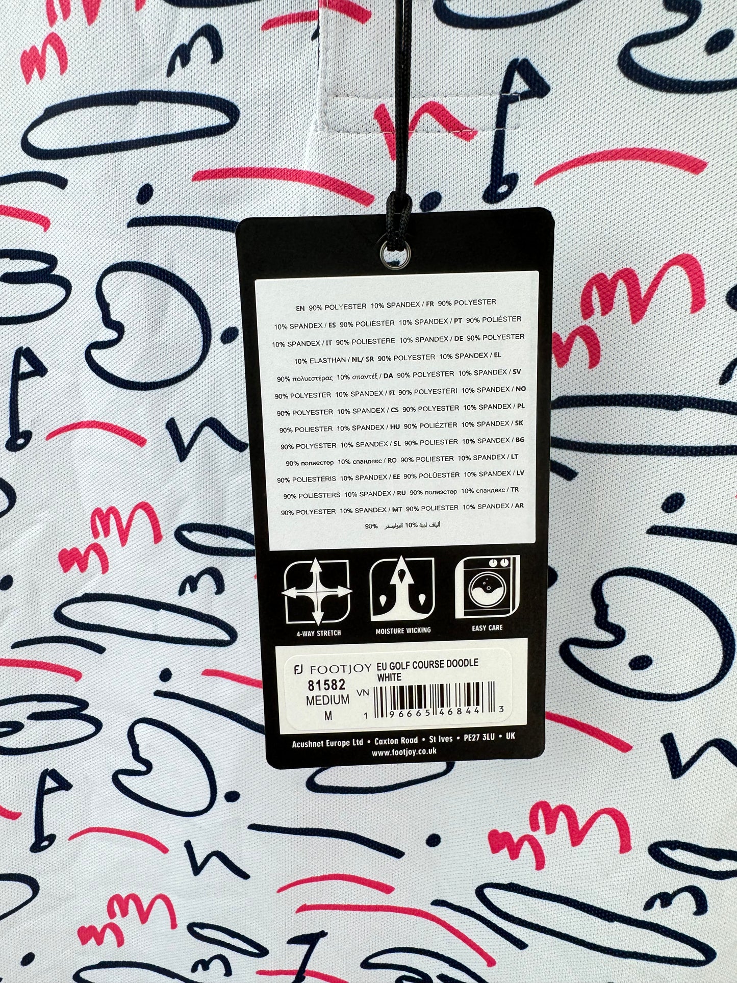 Footjoy Golf Polo Course Doodle Mens UK Medium /White /New /25264