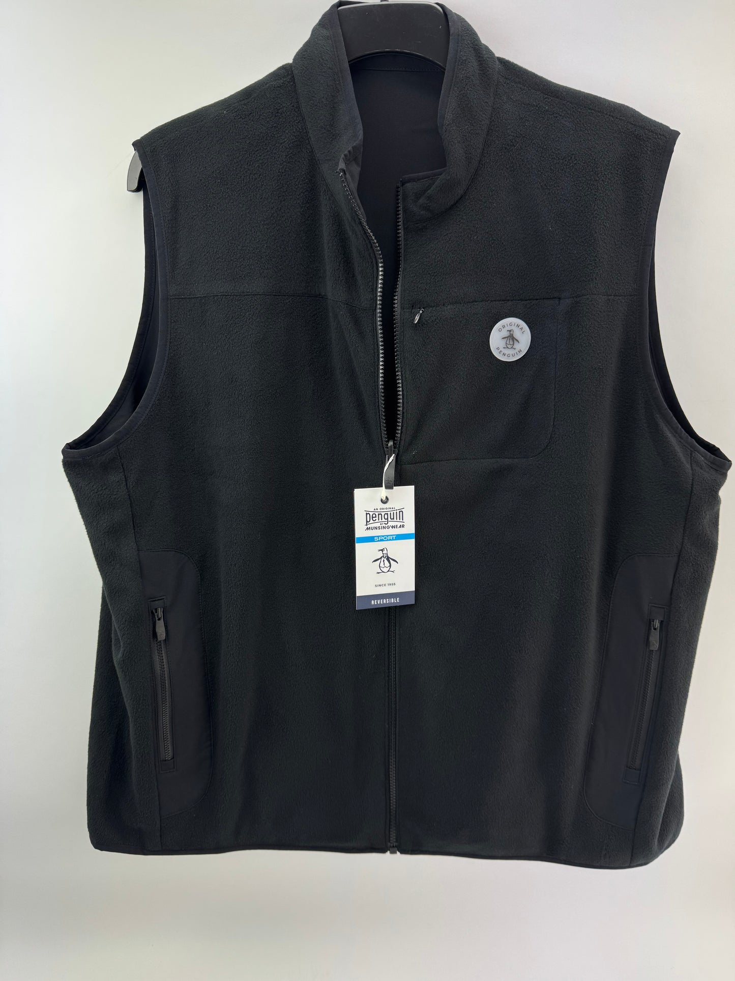 Original Penguin Golf Gilet Vest Reversible UK XXL /Fleece /Black /New /24157