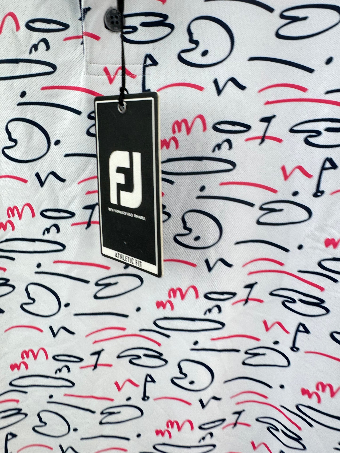 Footjoy Golf Polo Course Doodle Mens UK Medium /White /New /25264