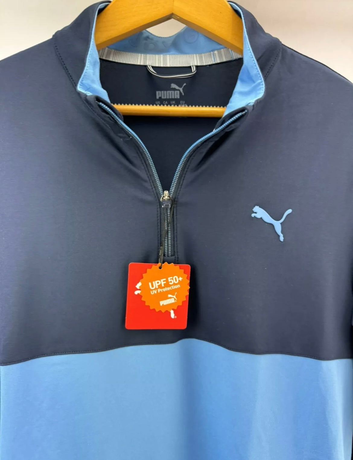 Puma Golf Pullover Gamer Colour block 1/4 Zip Navy/Blue UK M /New /20689