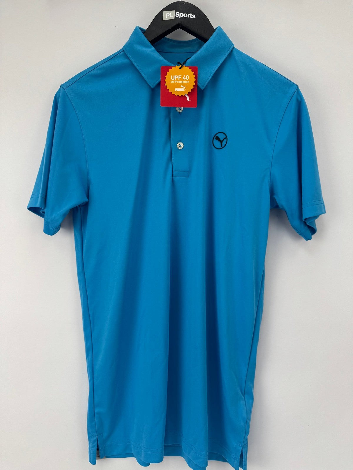 Puma Mens Pure Solid Golf Polo Size Small Aqua Blue UPF 40 UV Protection /352920