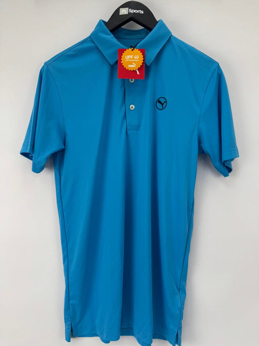 Puma Mens Pure Solid Golf Polo Size Small Aqua Blue UPF 40 UV Protection /352920