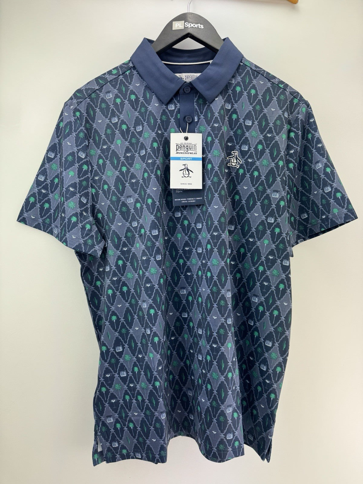 Men’s Original Penguin Golf Lattice Cocktail Blue Golf Polo Size Medium /311044