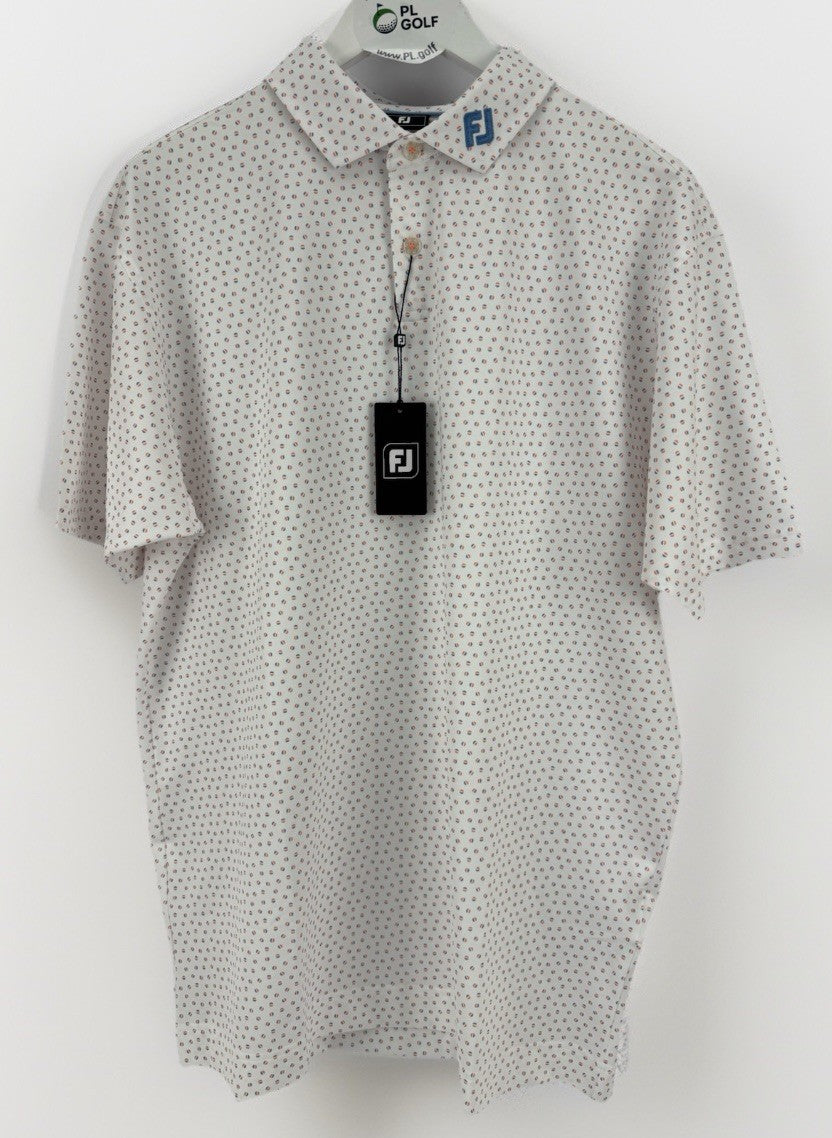 FootJoy Mens Bounce Print Pique Polo Shirt Size Small White Hibiscus Flint/330480
