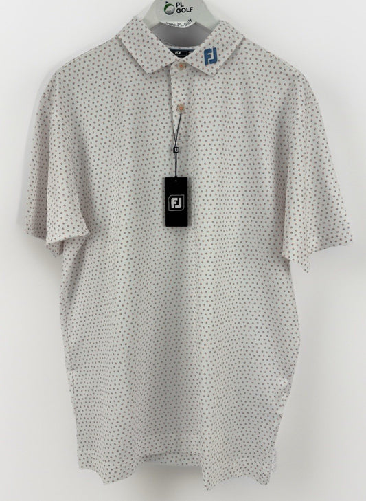 FootJoy Mens Bounce Print Pique Polo Shirt Size Small White Hibiscus Flint/330480
