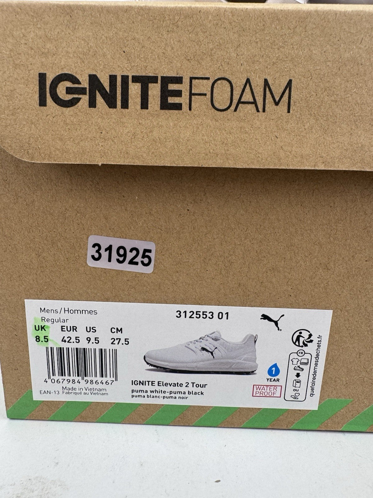 Puma Ignite Elevate 2 Tour Men's Golf Shoes Size UK 8.5 White Waterproof/319259