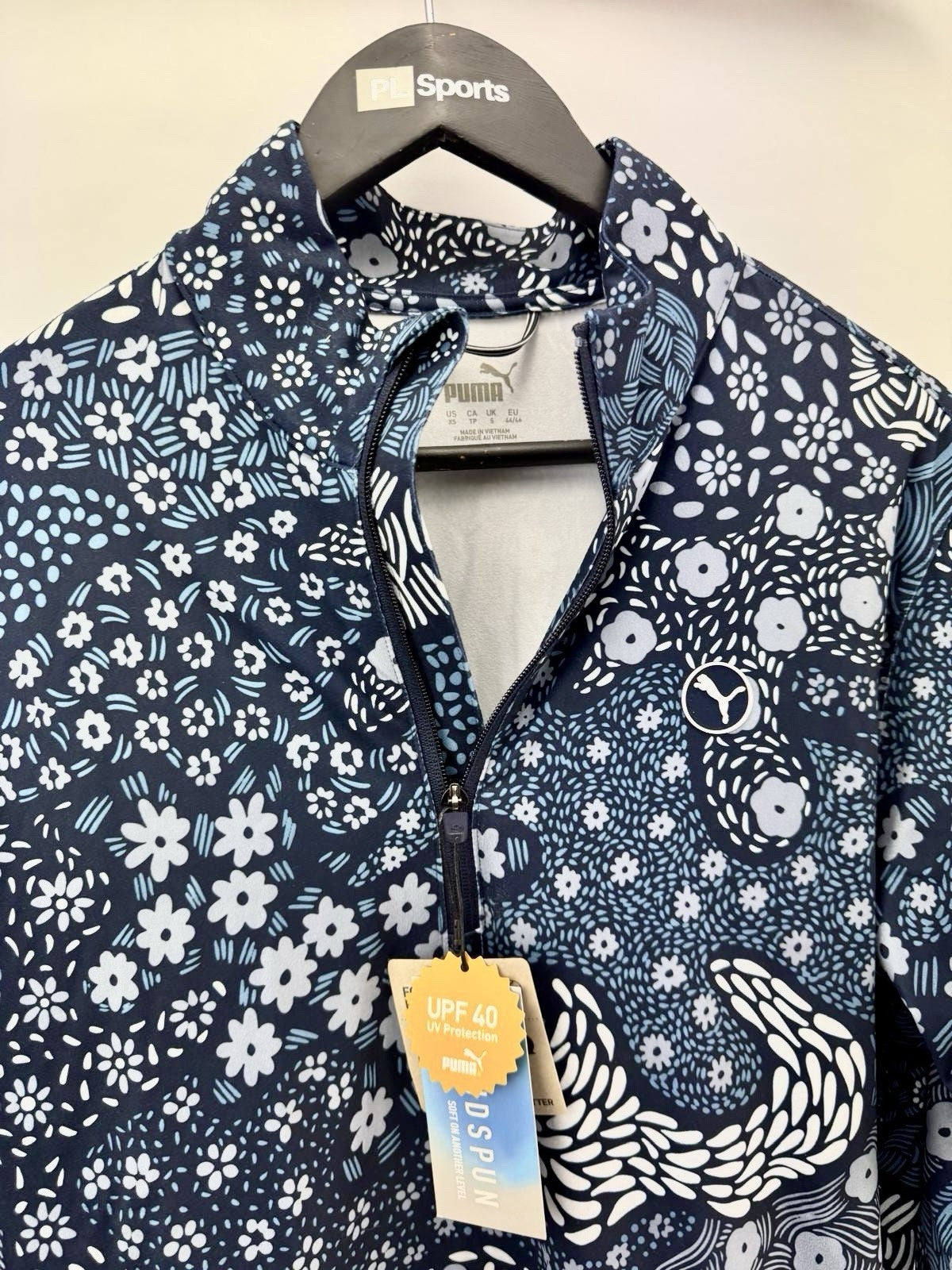 Mens Puma Cloudspun Bloom Camo 1/4 Zip Deep Navy Filtered Ash Size Small /307543