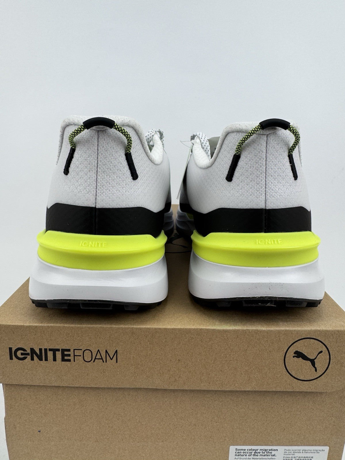 Puma IGNITE Elevate X Golf Shoes Mens Size UK 9 White Black Safety Yellow/318498
