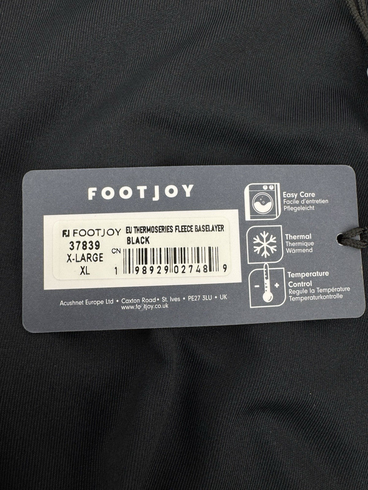 FootJoy Thermo Series Long Sleeve Fleece Baselayer Men's XL Black Golf/336306