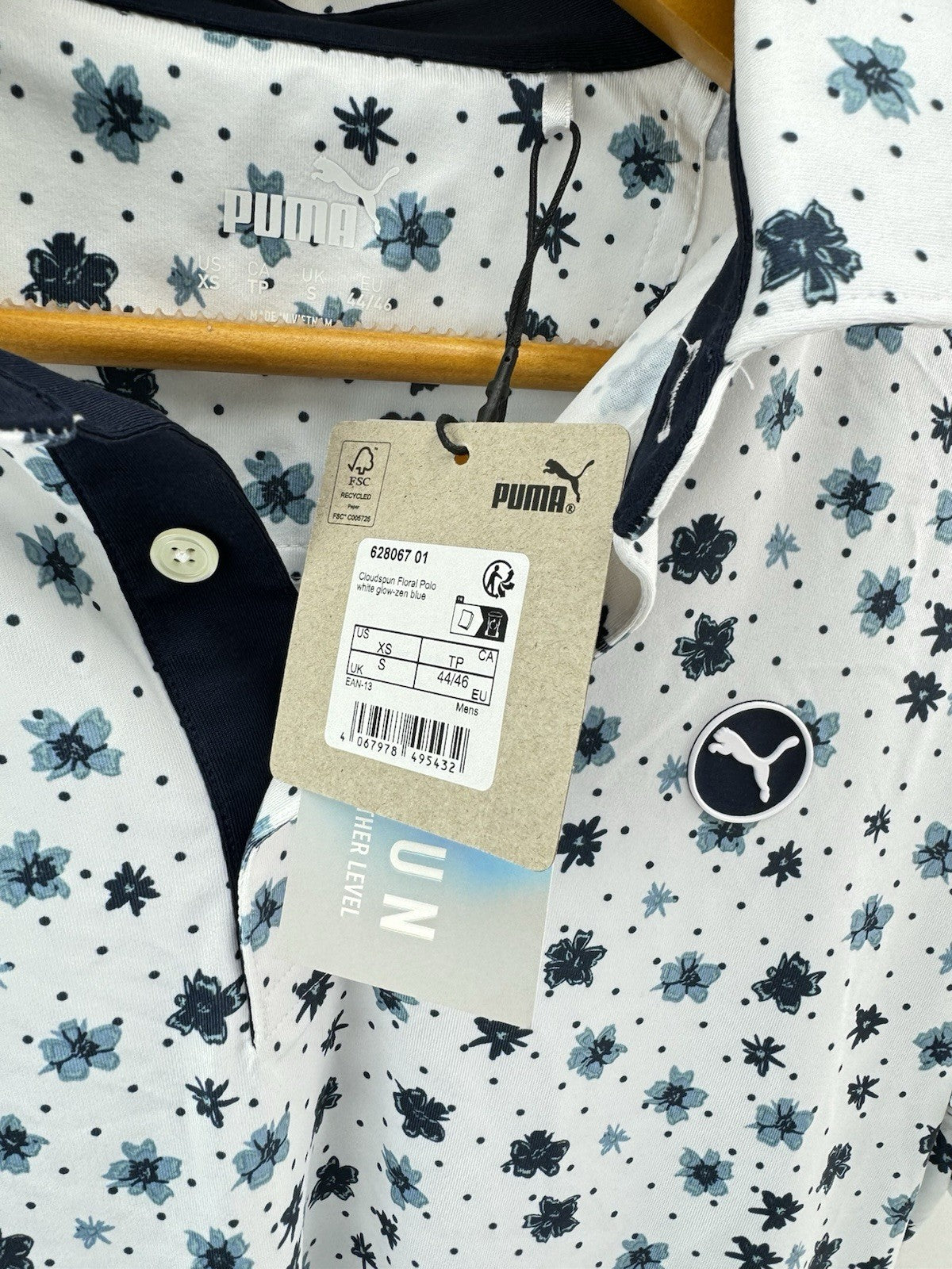 Puma Golf Mens Polo Shirt Cloudspun Floral UK Small /White/Navy /New /252828