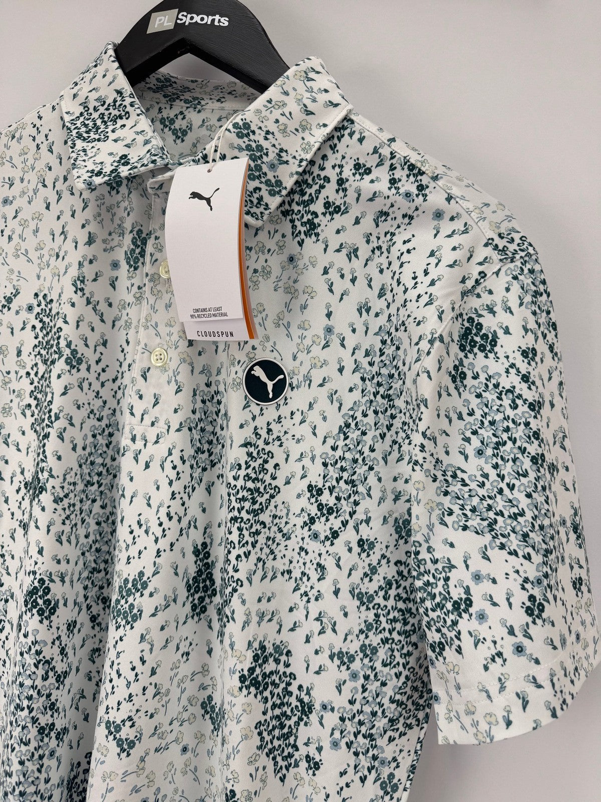 Puma Cloudspun Golf Garden Polo Men's Size Medium White Glow Floral Print/354181