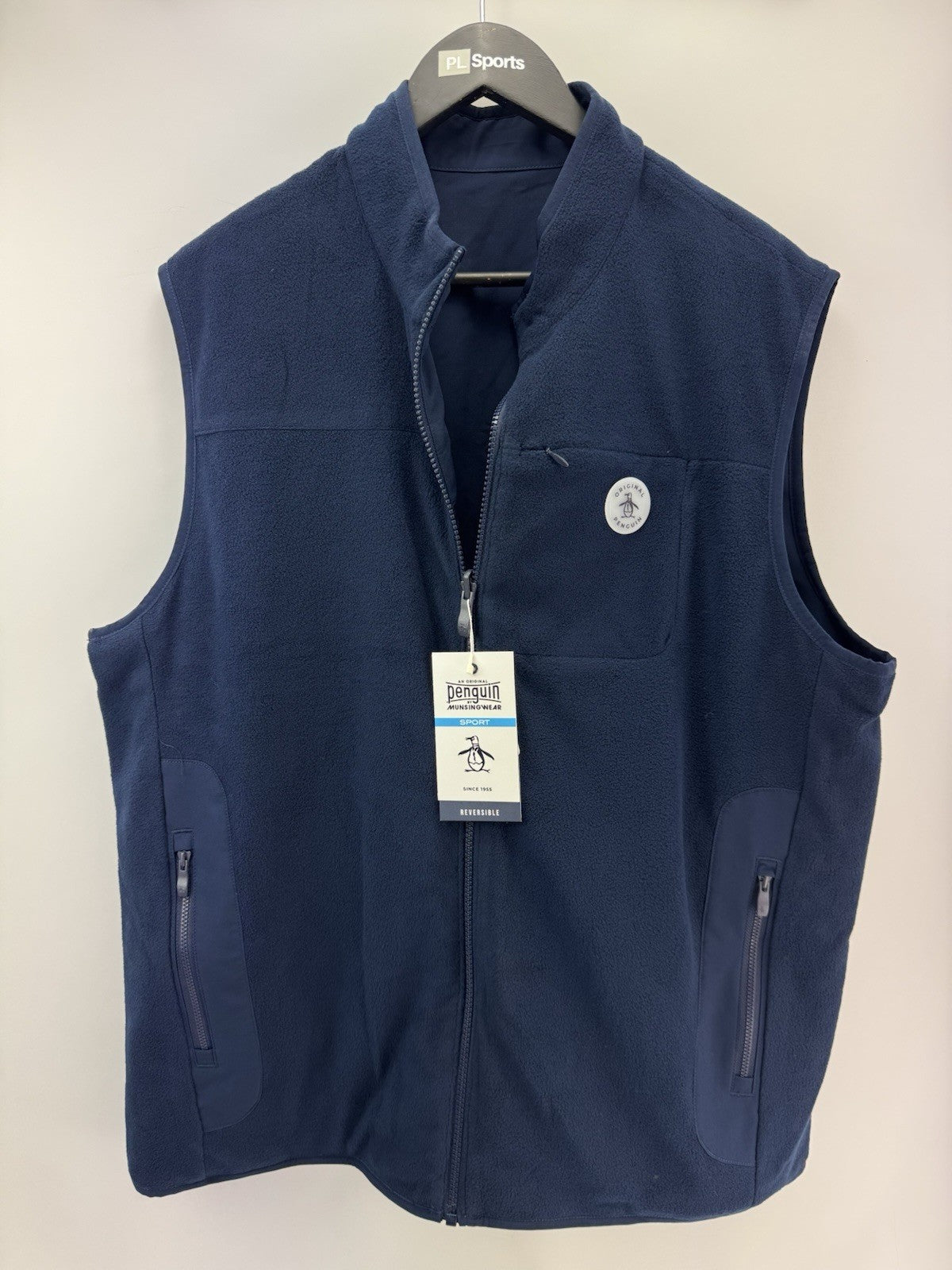 Penguin Golf Gilet Reversible Mixed Media UK XL /Full Zip /Navy /New /305140