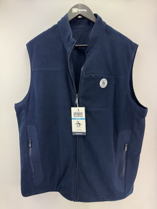 Penguin Golf Gilet Reversible Mixed Media UK XL /Full Zip /Navy /New /305140