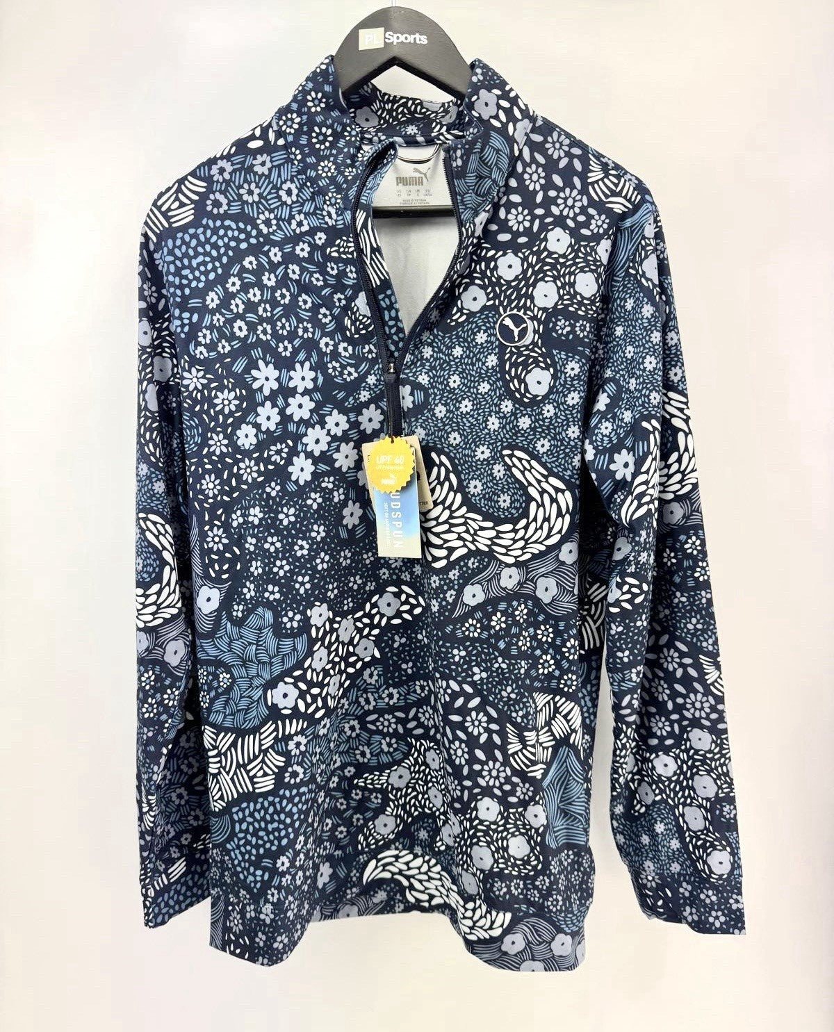 Mens Puma Cloudspun Bloom Camo 1/4 Zip Deep Navy Filtered Ash Size Small /307540
