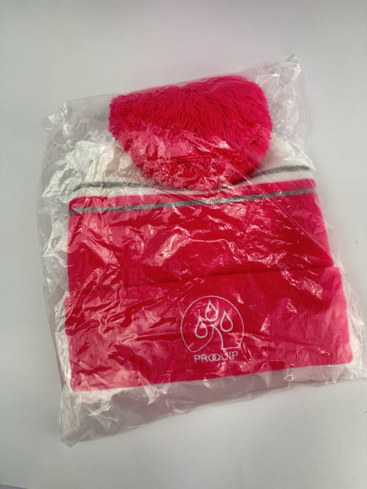 Proquip Golf Beanie Fleece Line Bobble /One Size /Pink /White /New /286470