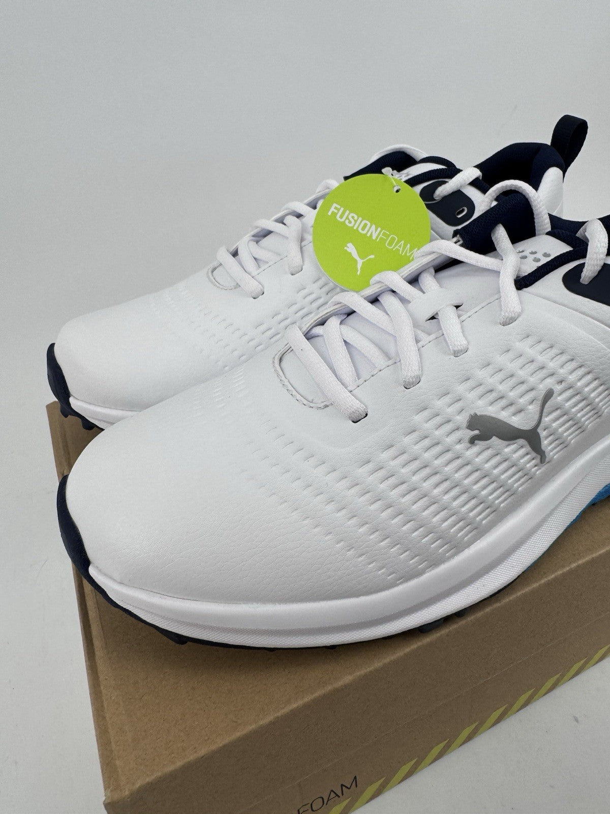 Puma Fusion Plus SL Golf Shoes Men's UK 7.5  White Deep Navy Waterproof/320752