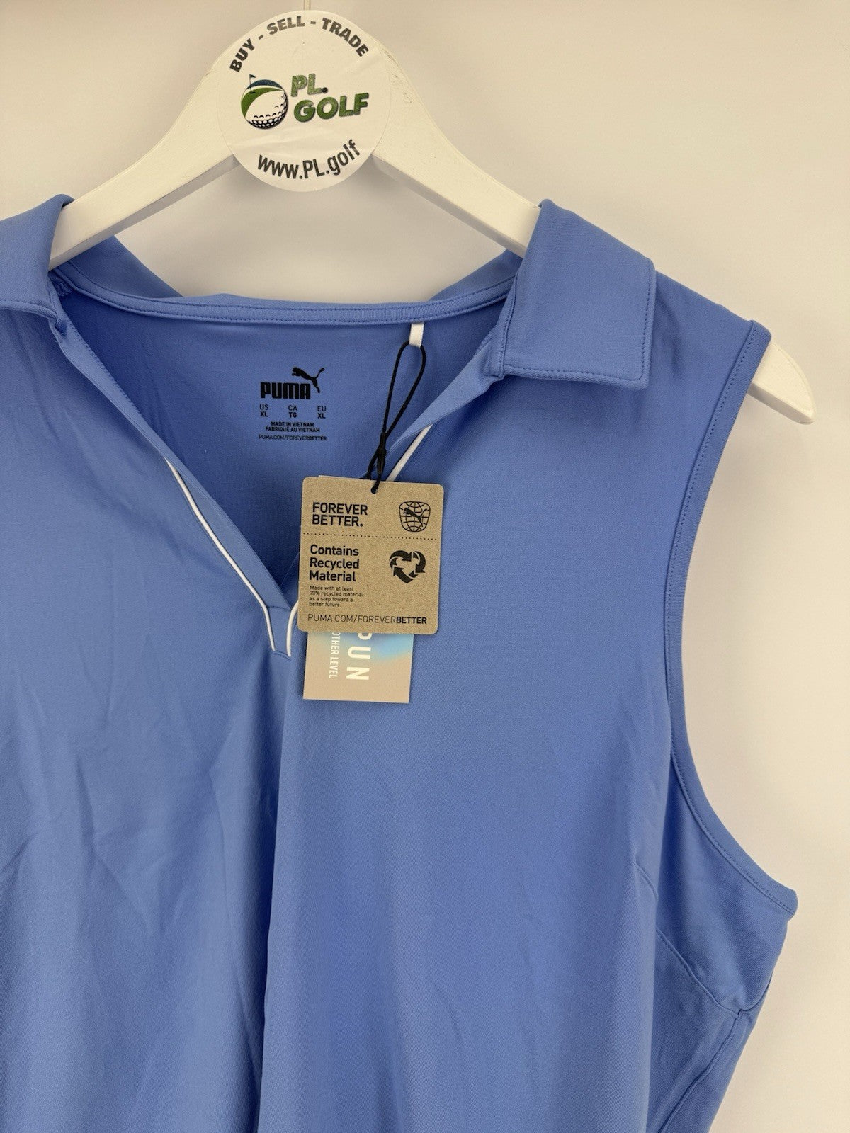 Women’s Puma Cloudspun Piped Sleeveless Golf Polo Size Large Blue Skies/ 318092