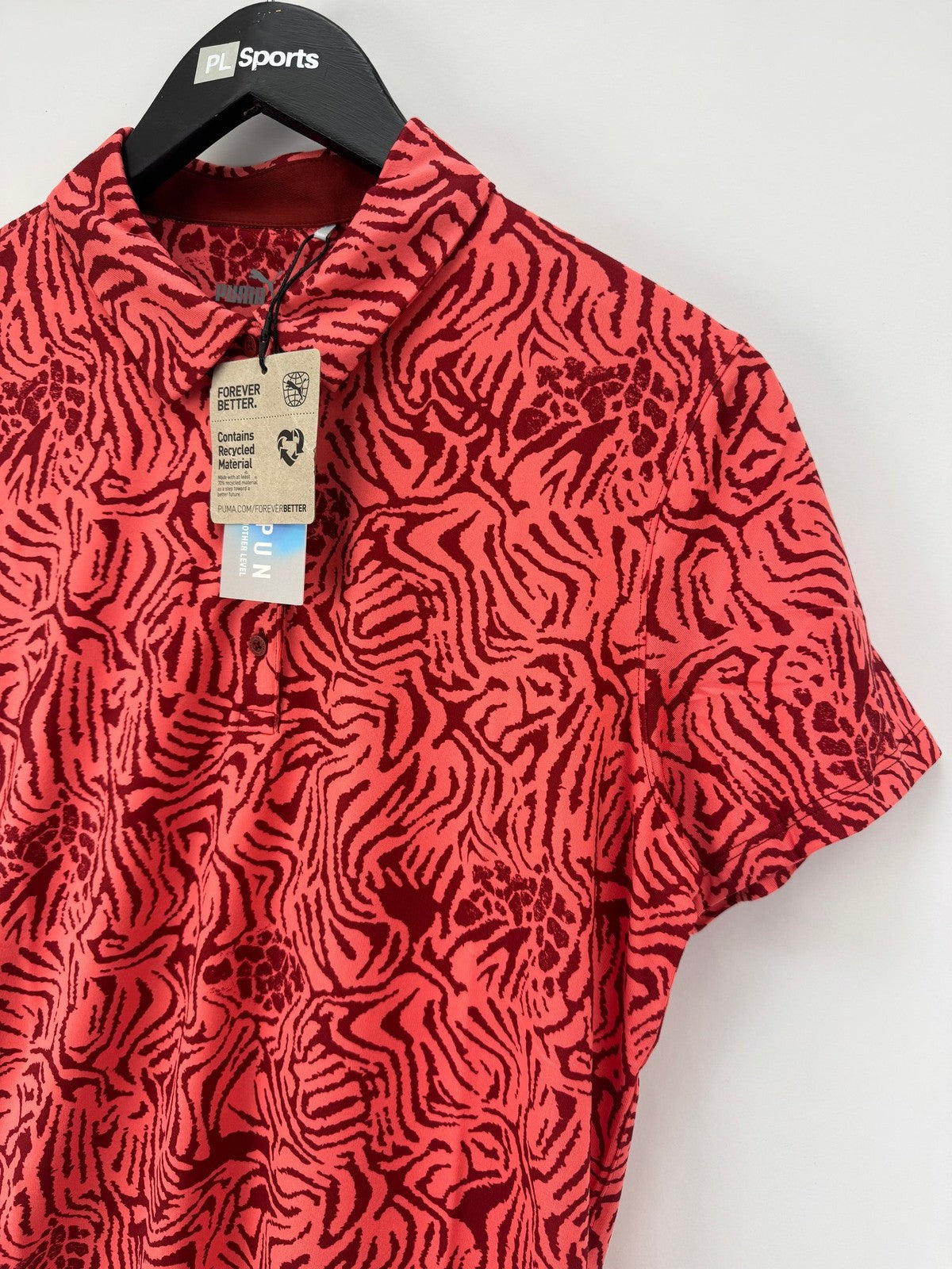 PUMA Women Cloudspun Zebra SS Polo Shirt Salmon Intense Red Size M Golf/352932