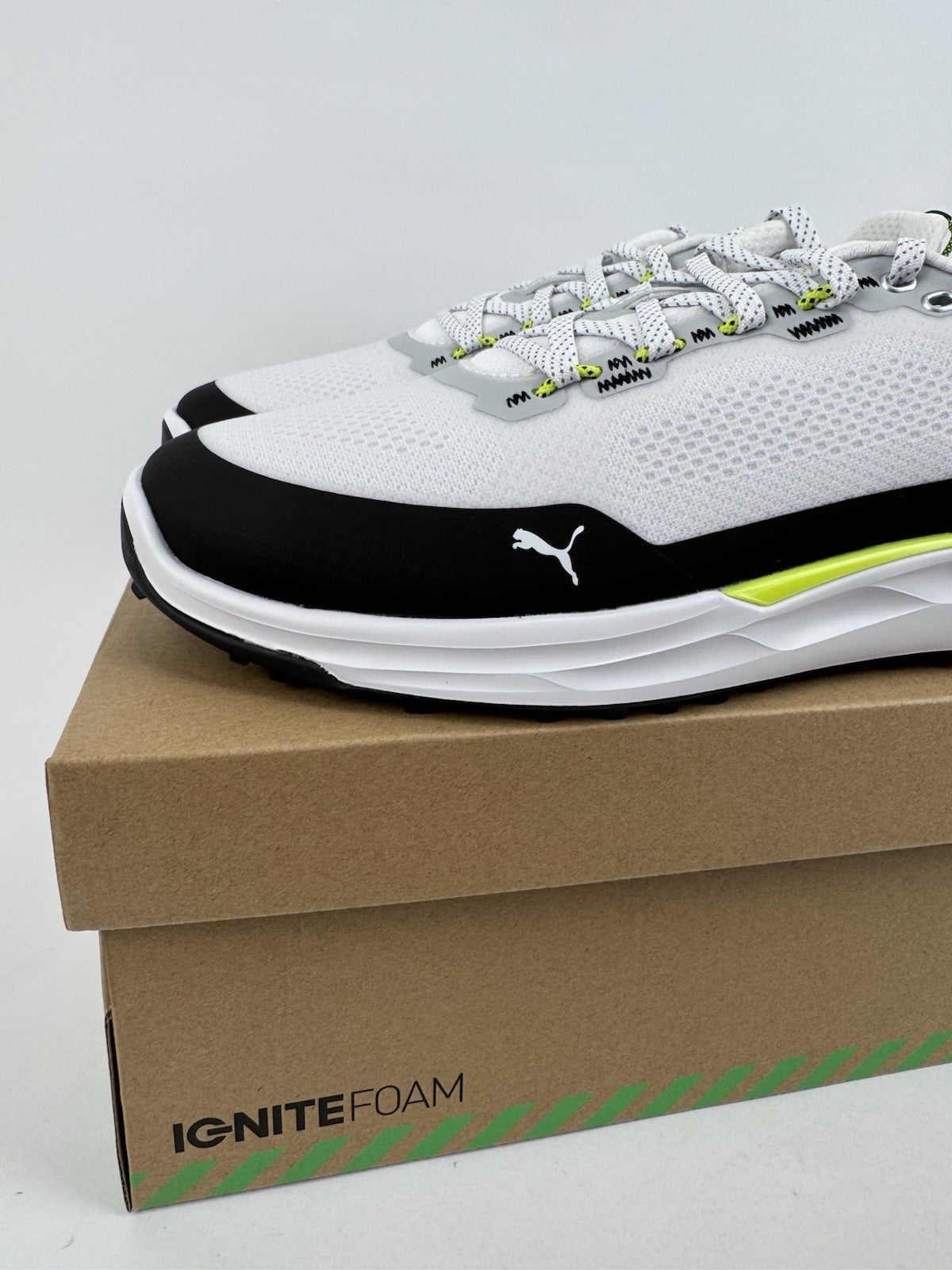 Puma IGNITE Elevate X Golf Shoes Mens Size UK 9 White Black Safety Yellow/318491