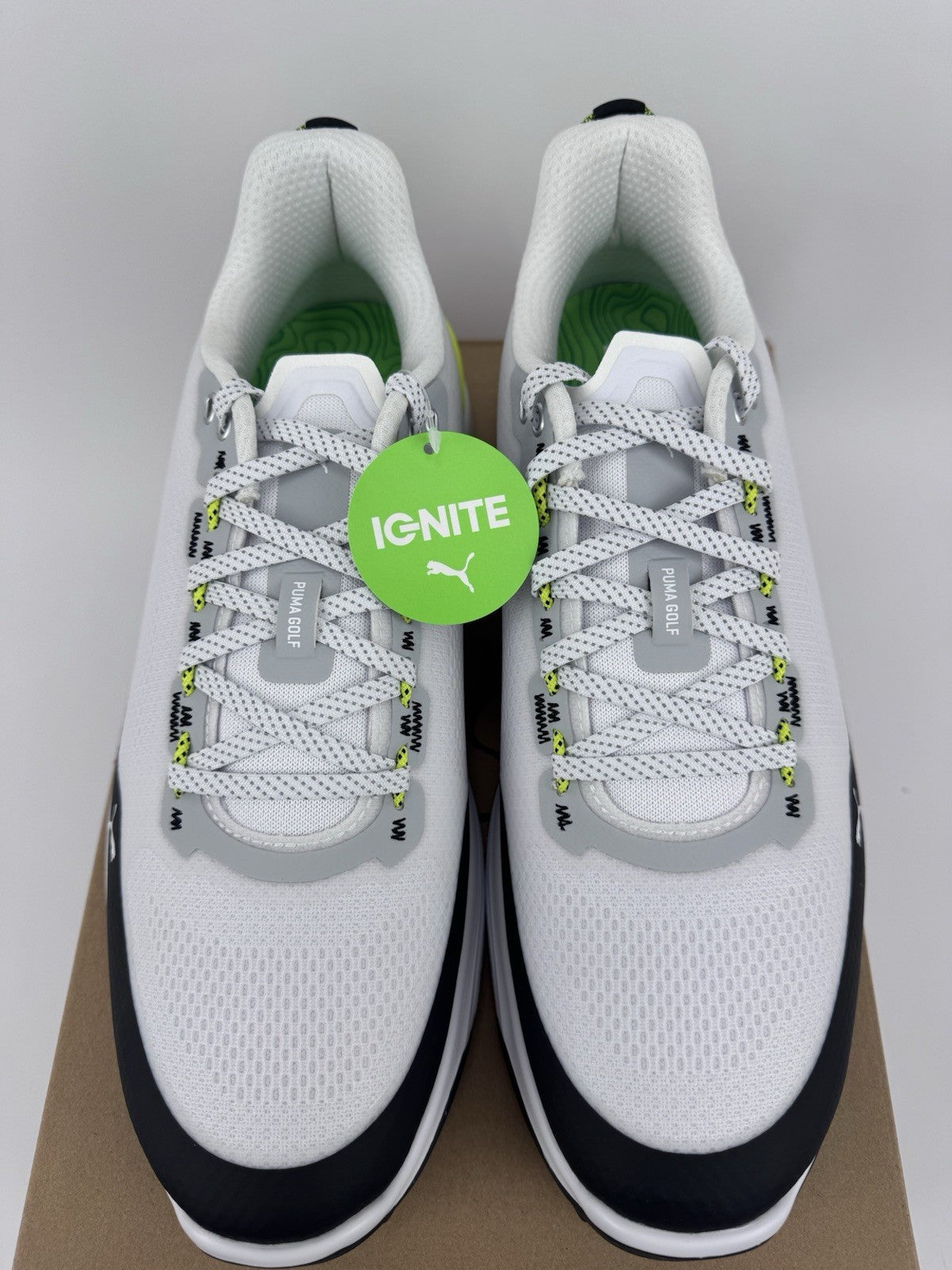 Puma IGNITE Elevate X Golf Shoes Mens Size UK 8 White Black Safety Yellow/321577