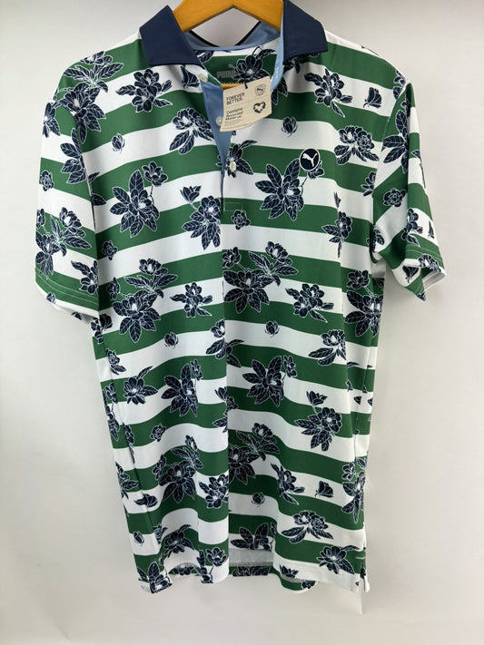 Puma Golf Polo Pique Garden Size UK Medium /Green/navy /New /207490
