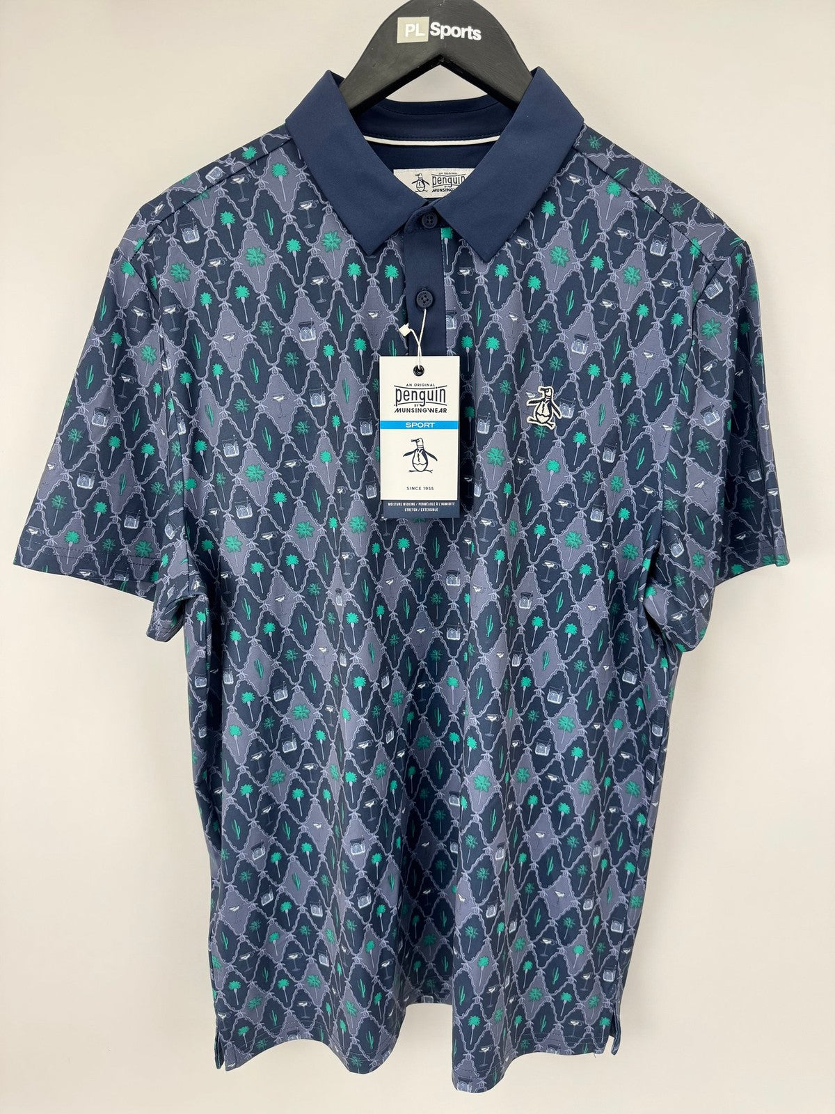 Original Penguin Sport Mens Polo Shirt Size M Black Iris Patterned/337276