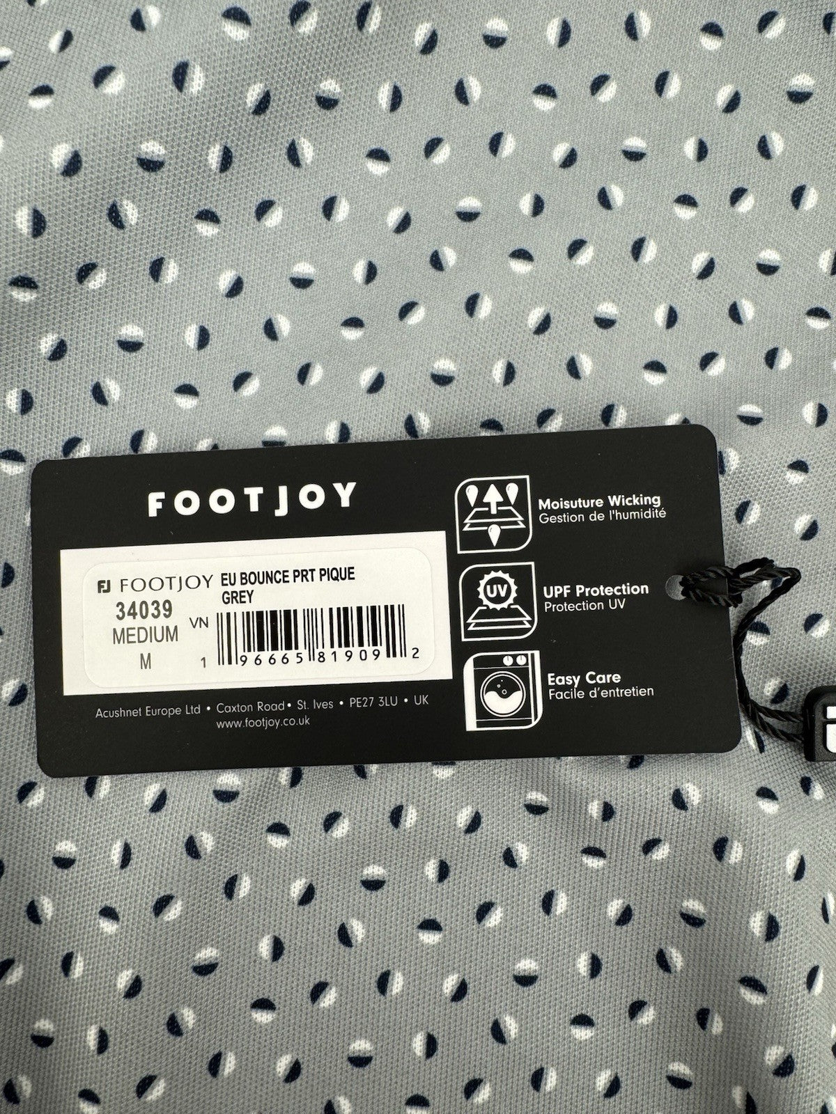 FootJoy Men’s Bounce Print Pique Polo Shirt Size Medium Grey/3300513