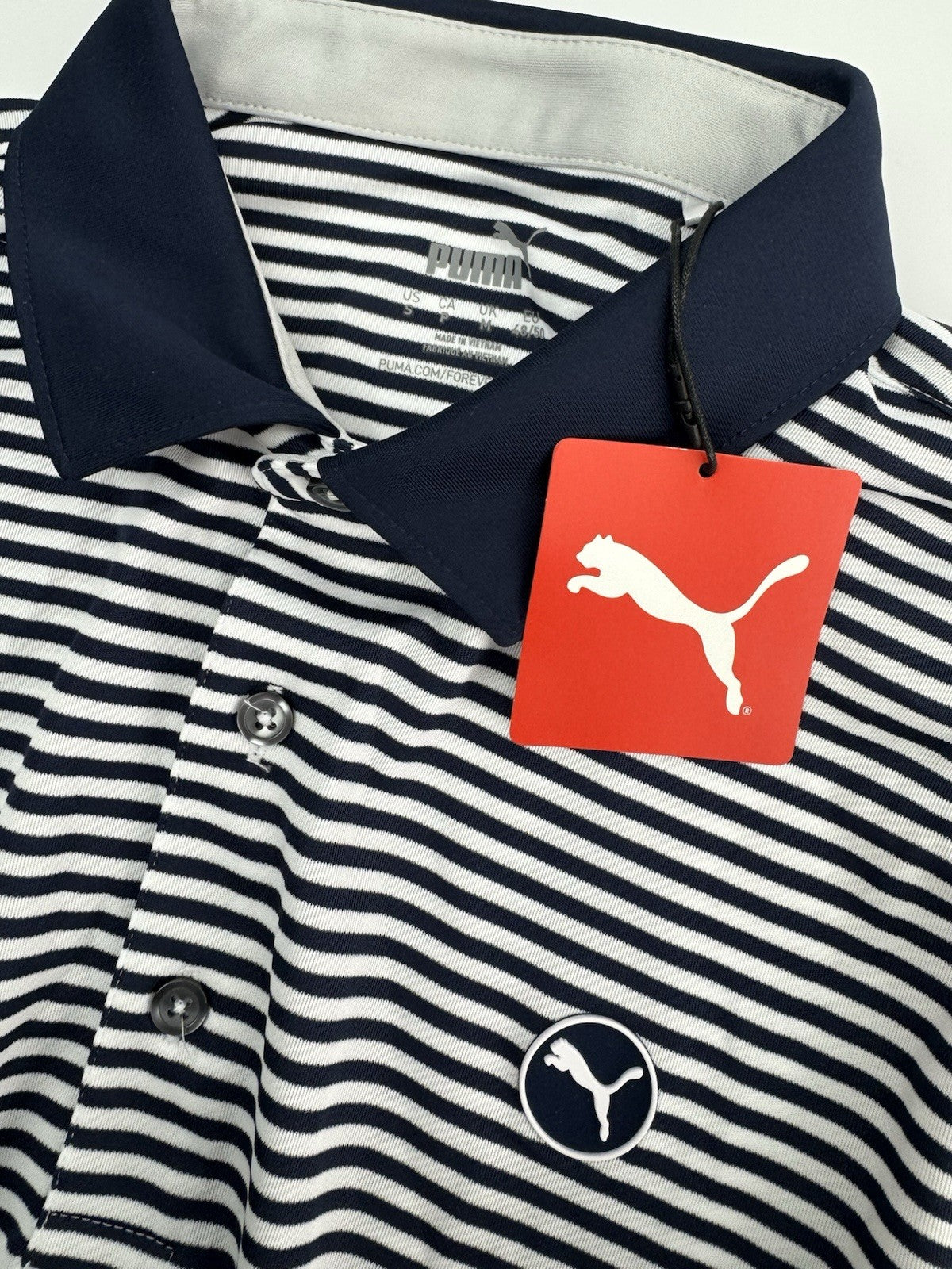 Puma Golf Pure Stripe Polo Shirt Mens UK Medium /Navy /White /New /3081114