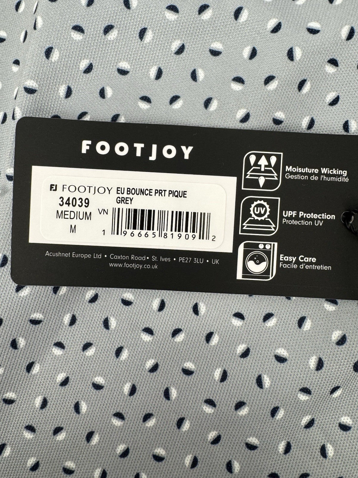 FootJoy Men’s Bounce Print Pique Polo Shirt Size Medium Grey/3344314
