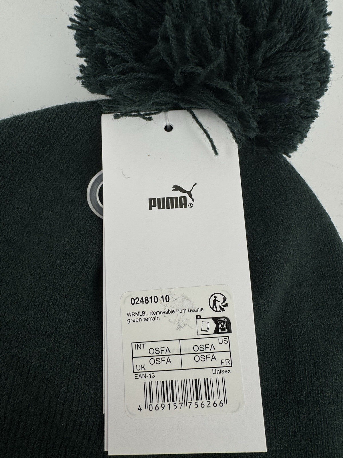 Puma WRMLBL Removable Pom Golf Beanie Green Terrain One Size/ 329984
