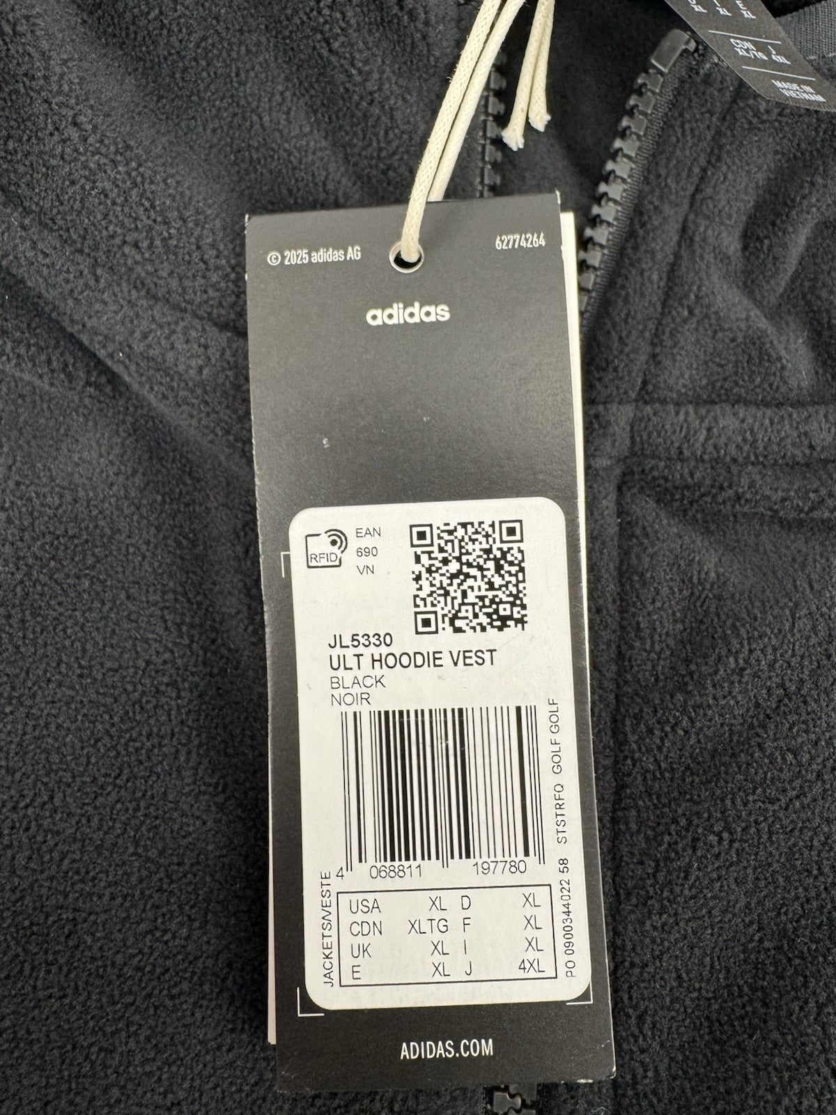 Adidas Ultimate365 Hoodie Vest Men's Size XL Black Fleece Sleeveless /325629