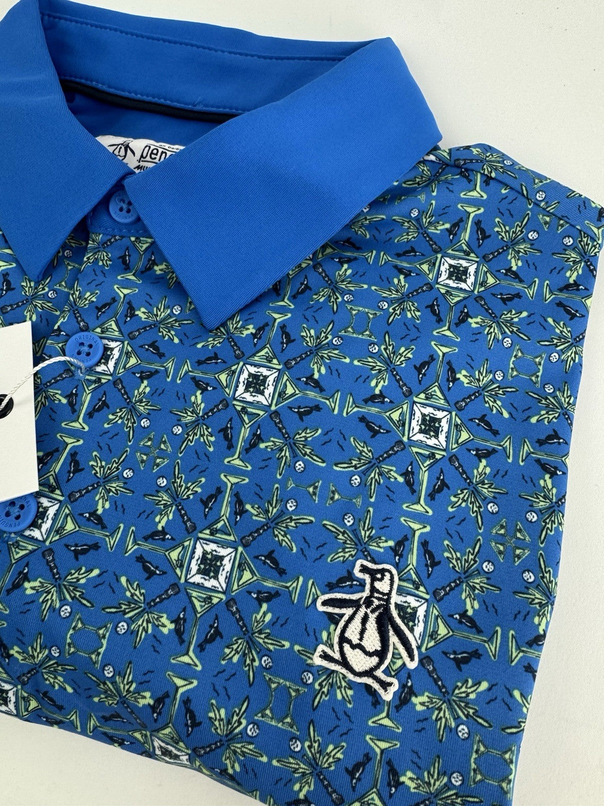 Men’s Original Penguin All Over Cocktail Golf Polo Size Small/ French Blue/311362