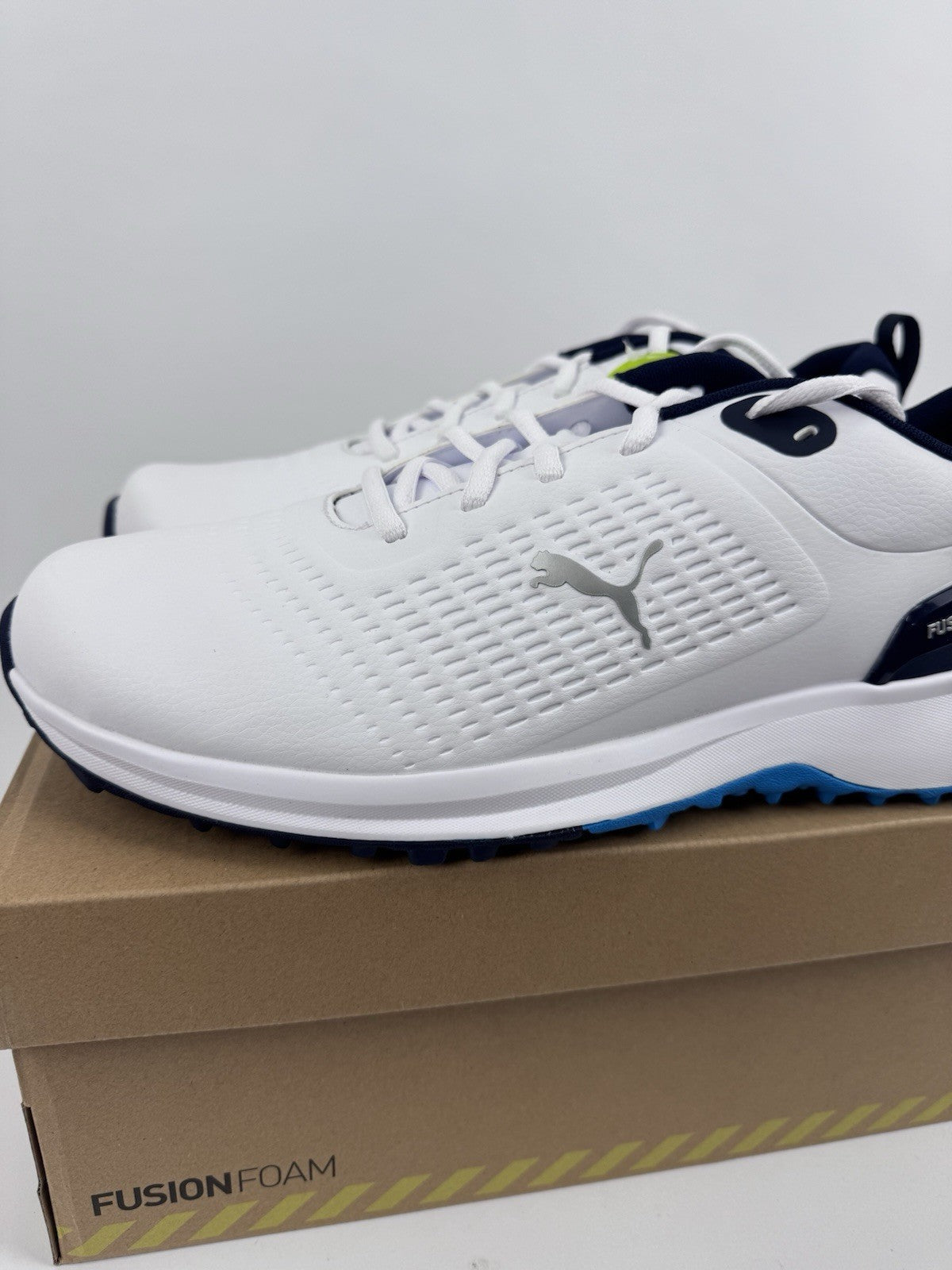 Puma Fusion Plus SL Golf Shoes Men's UK 9.5 White Deep Navy Waterproof/318531