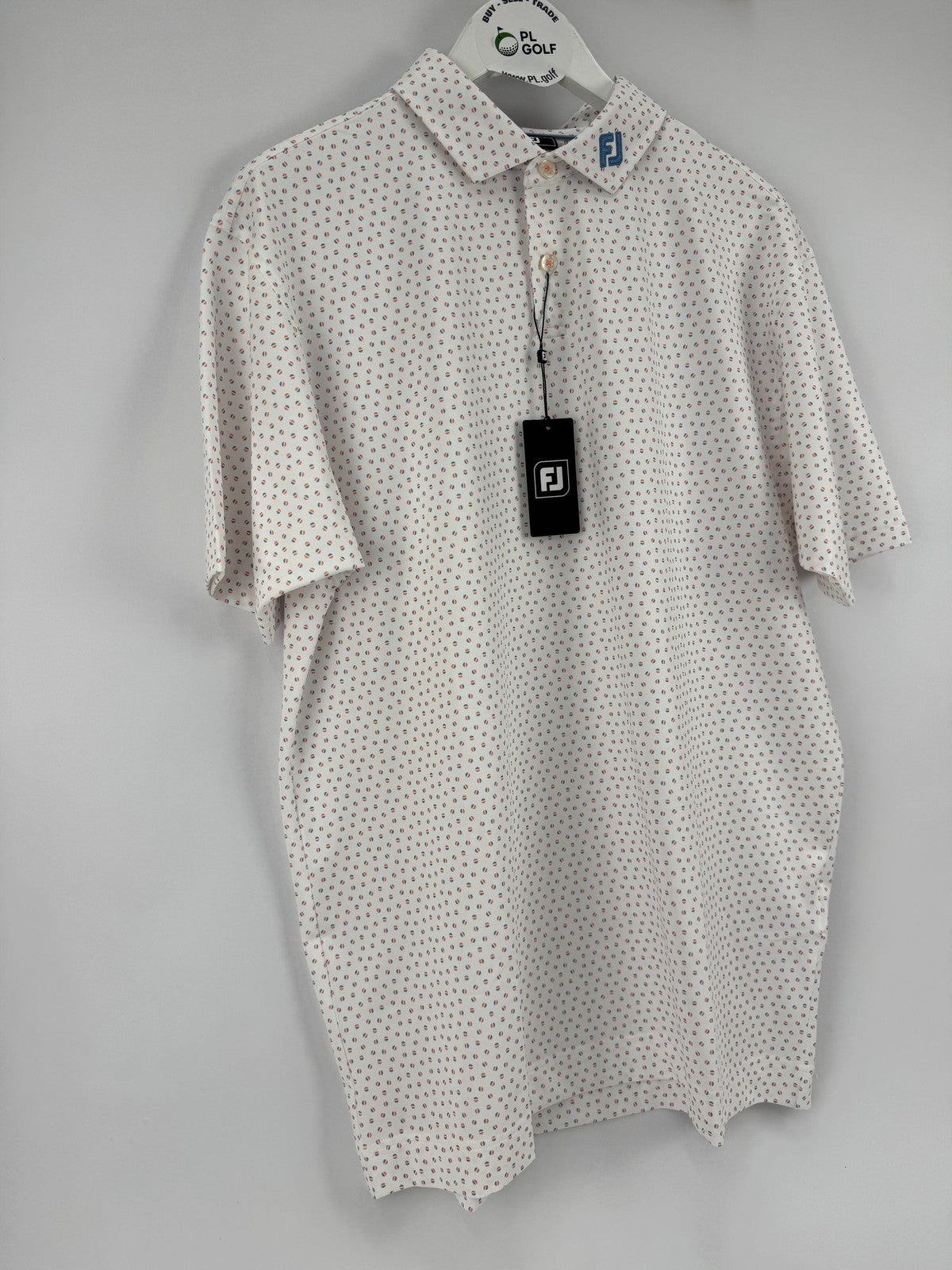 FootJoy Bounce Print Pique Mens Golf Polo Shirt Size XL White Orange Blue/330533